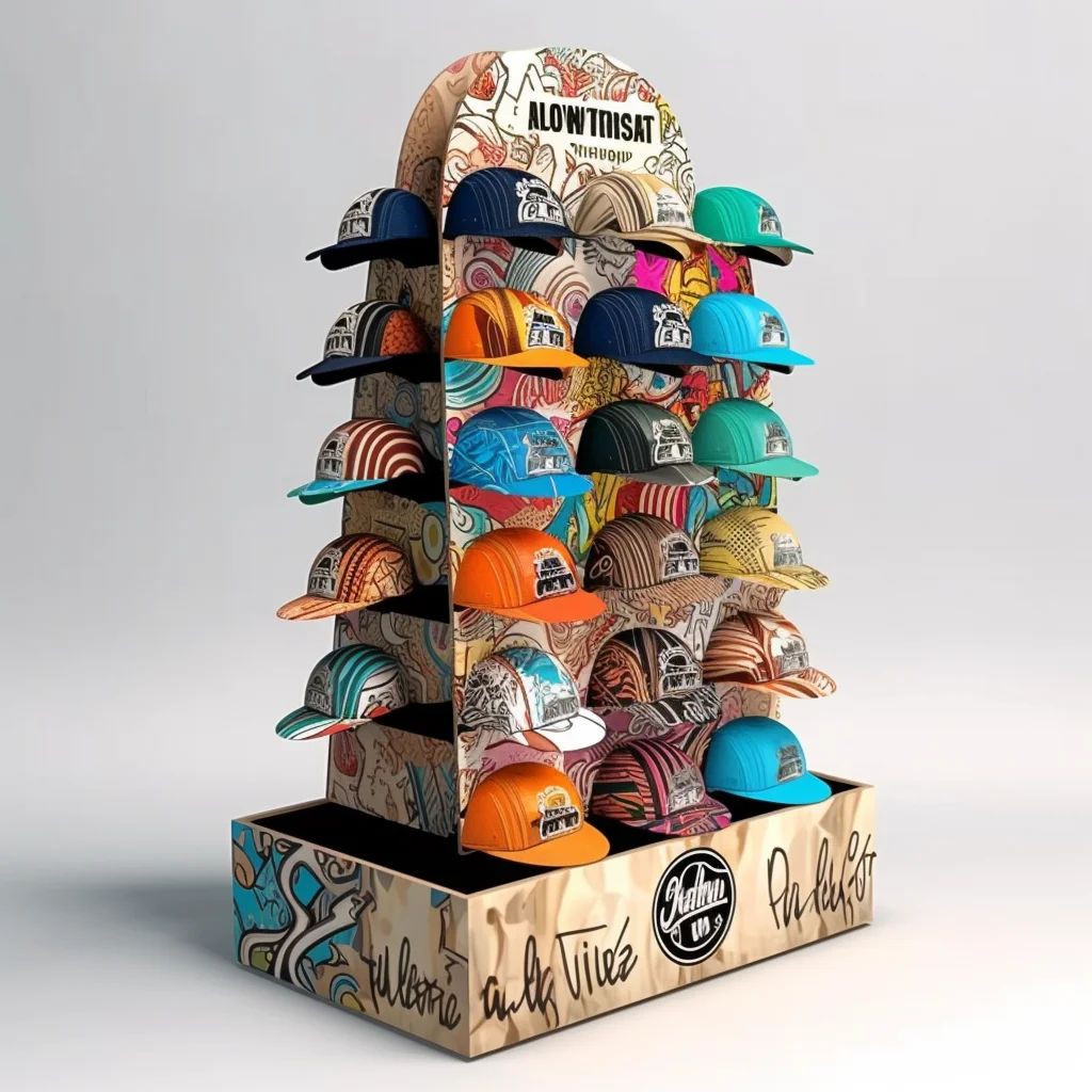 Custom Cardboard Cap Baseball Floor Pop Display Stand Cardboard Hat Display Rack Units Cardboard T-shirt Clothing Display