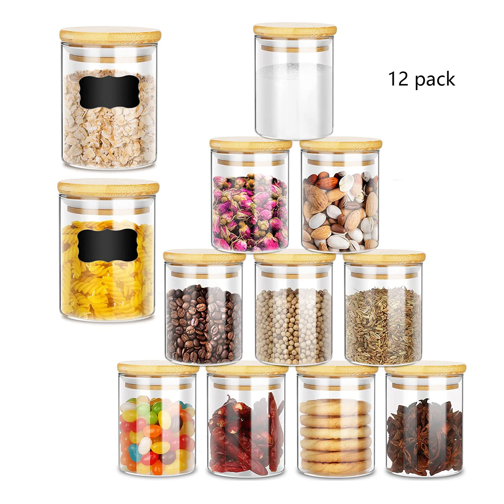 12 Pack Glass Spice Jars Set Home Kitchen Glass Food Storage Containers Set  Glass Jar With Bamboo Lids - Buy Spice Jars Set,Glass Jar With Bamboo Lid,Food  Storage Containers Set Product on