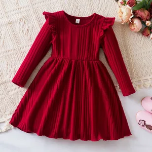 Kids Girls O-Neck Long Sleeve Regular Sleeve Sweet Style 3D Pattern Knee-Length Autumn Christmas Dress