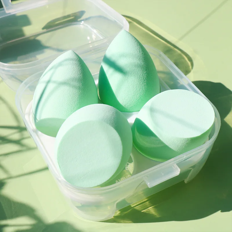 New 4 Pack Egg Box Beauty Egg Set Wet And Dry Sponge Powder Puff Makeup Egg Private Label Custom