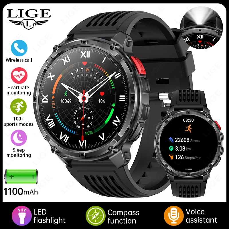 Relógio Inteligente LIGE BWHT33 para Homens com Longa Duração de Bateria, Monitor de Fitness, Atende Chamadas, Lanterna,...