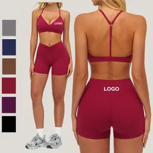 2 Pieces Workout Sets for Women Sexy Y Back Workout Tops Gym Activewear High Quality Sports Bra Butt Lifting Shorts Yoga Sets