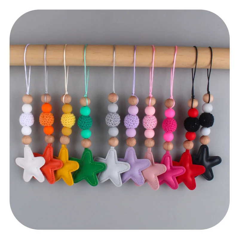 Silicone  Star  Teether Necklace Chewable Beads Baby  Teething Pacifier Pendent 
