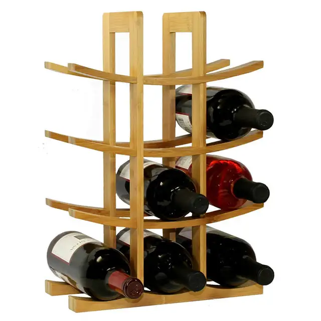 Free-Standing Natural Brown Original Design 12 Standard Bottles Wine Display Rack Bamboo Wine Rack