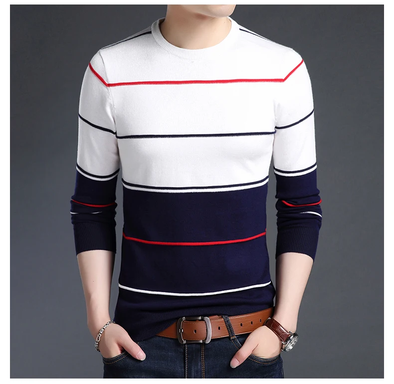 New Fashion Brand Sweater Mens Pullover Striped Slim Fit Jumpers ...