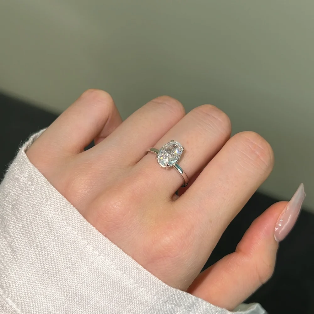 KAKODIY Fashion High Jewelry Rhodium Plated 925 Sterling Silver Oval 8A Crushed Ice Cut Zirconia Women's Wedding Engagement Ring detail 5