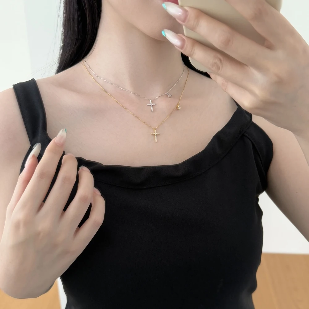 KAKODIY 5A CZ Cross Necklace Faith Pendant Rhodium 18K Gold Plated Delicate Chain Simple Small God Lord Prayer Religious Jewelry detail 4