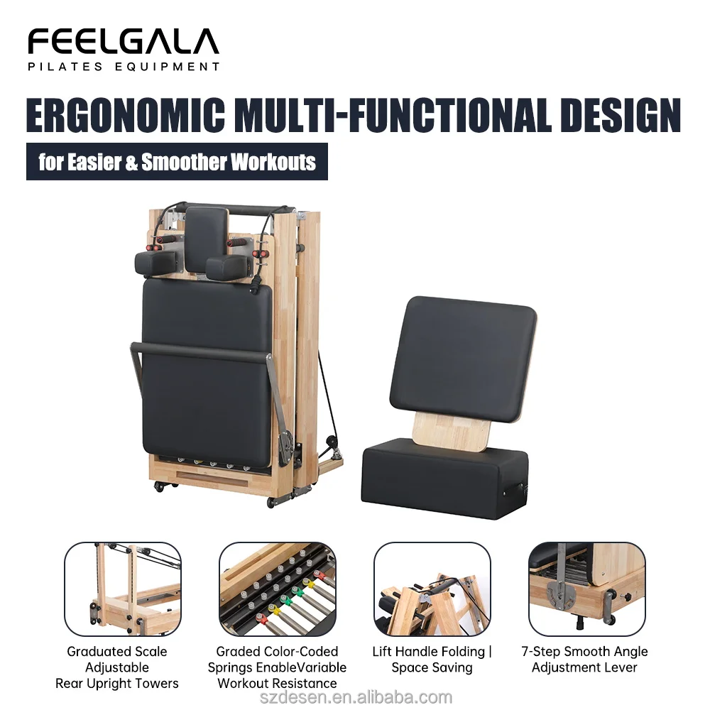 Oak Wood Foldable Adjustable Pilates Reformer High-End Silent Pulley and Spring product detail 3