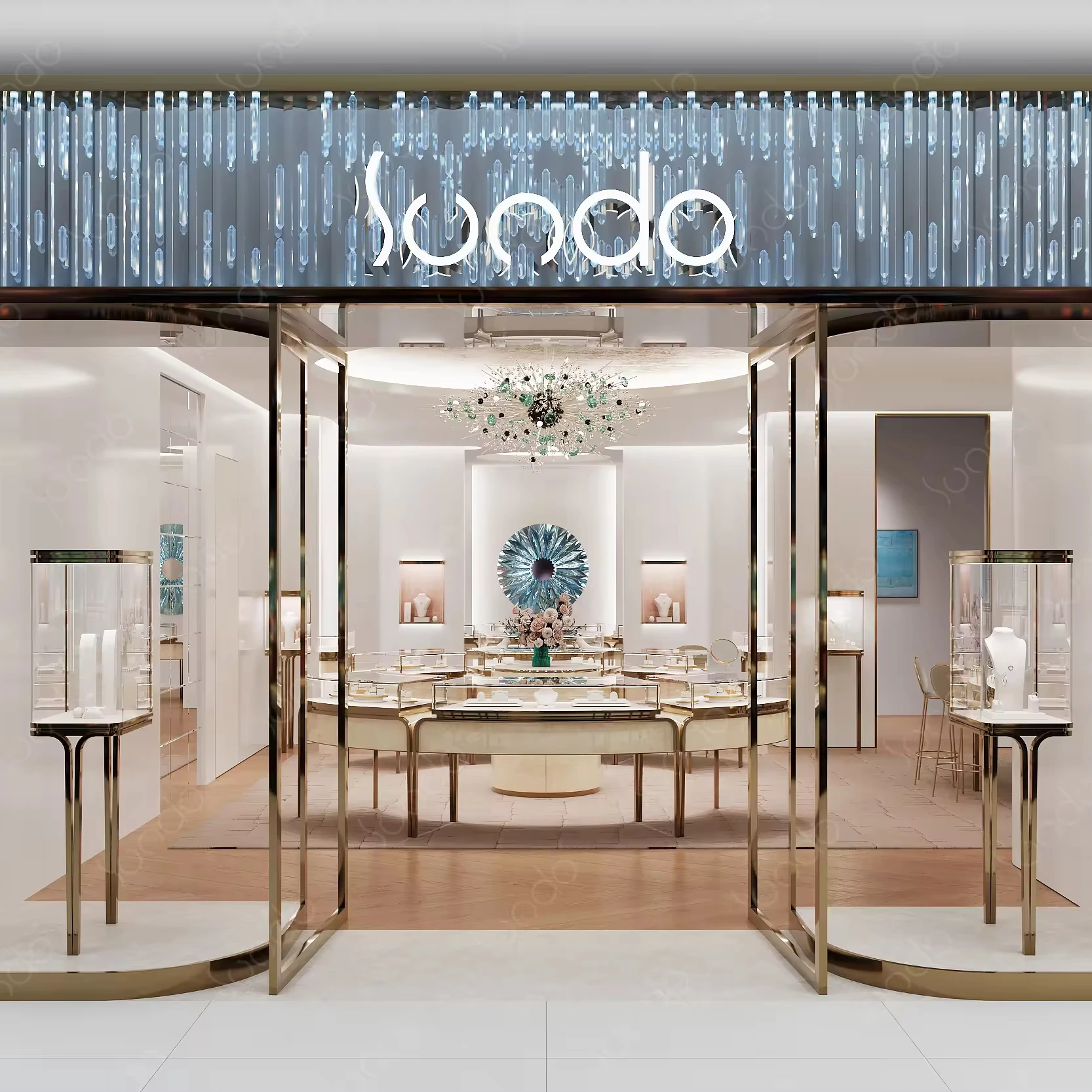 SUNDO Shop Design Jewelry Store showcase Diamond Jade Boutique Store Design  Luxury Jewellery Shop Interior Design