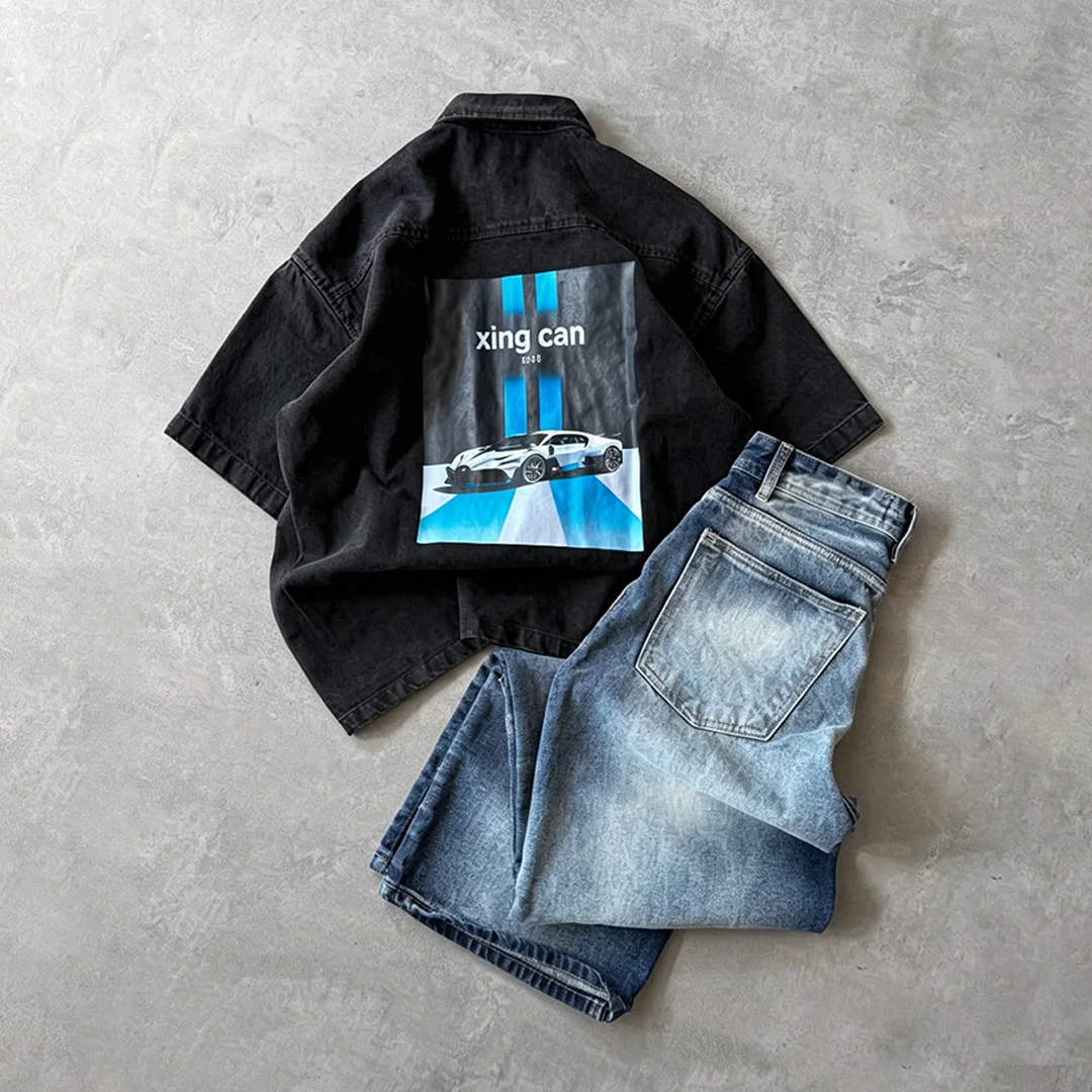 Fabryczny zestaw stylu ulicznego z 100% bawełny, koszulka z cyfrowym nadrukiem DTG i spodenki, możliwość personalizacji za pomocą gorących kryształków i haftu