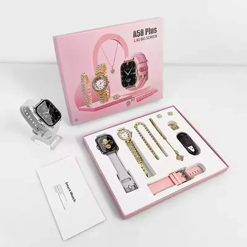 A58 plus HYX Fashion Gifts Womens Luxury 8 in 1 Quartz Watches 2 Strap Ring Earring FitproTouch Screen Fitness Tracker Ladies