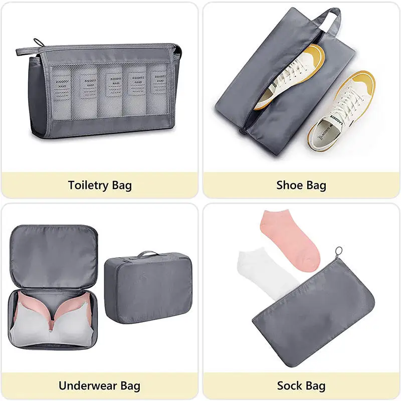 Custom Logo Compression 8 Pcs Pack Mesh Clothes Organizer Travel Luggage Organizer Set Packing Cubes
