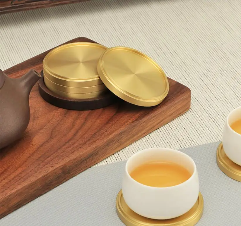 Luxury Coffee Tea Cup Mat Round Coaster Metal Gold Brass Drink Coaster
