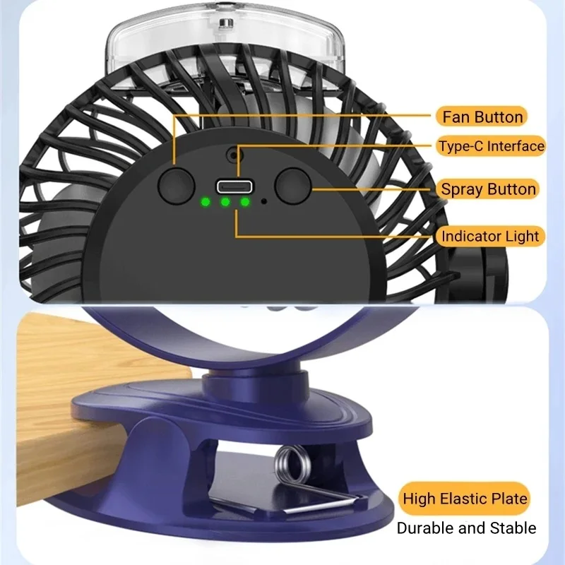 3 in 1 Mini USB Rechargeable Fast Cooling Electric Evaporative Air Conditioner Cooler Fan With Water Mist Spray Clip on for Home