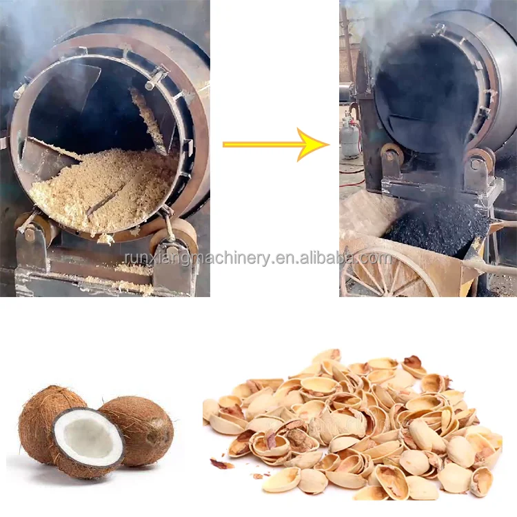 Hot Air Flow Continuous Rotary Biochar Pyrolysis Carbonization Stove ...
