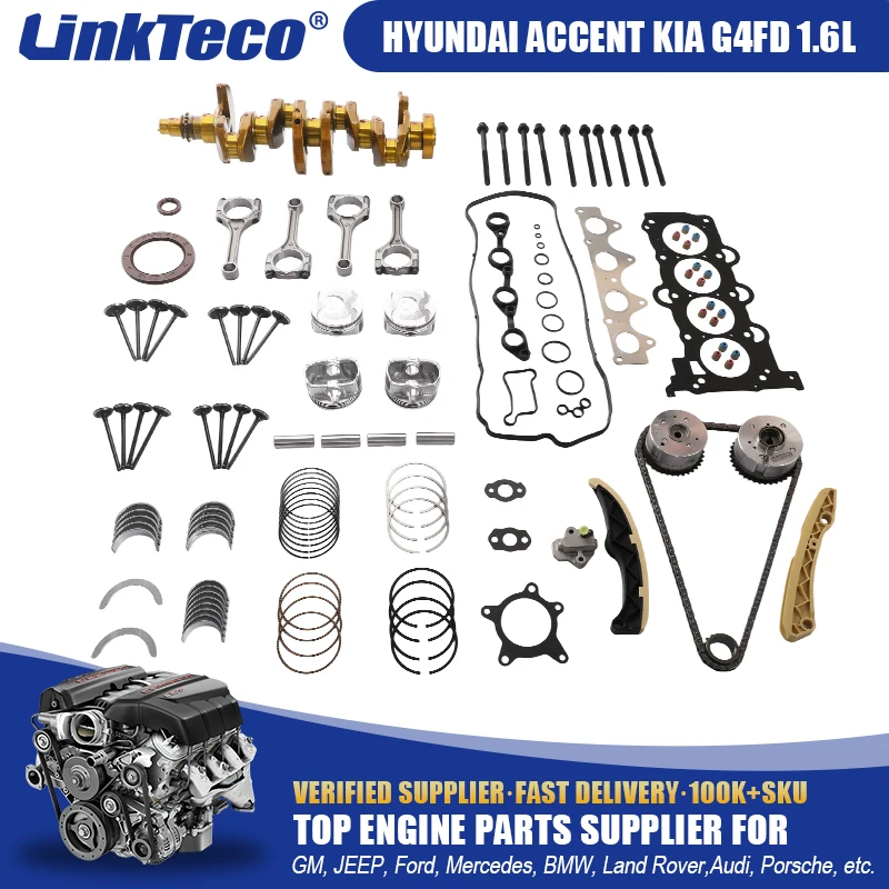 Linkteco Engine Overhaul Rebuild Kit Crankshaft Con-Rod Timing Chain Kit Set for Hyundai Accent Kia Rio Soul G4FD 1.6L 2012-2017