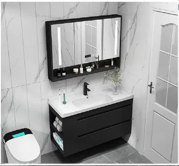 Bathroom Cabinet Washbasin with Sink Smart Mirror Glass Door Bathroom Washbasin Basin Cabinet Integrated Home Furniture Black