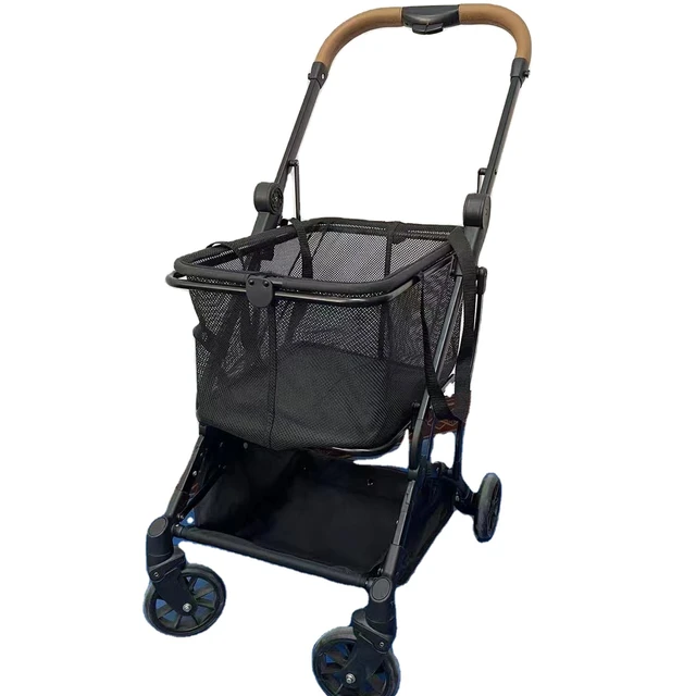 Factory Customized Portable Folding Aluminum  Shopping Cart   Mesh  Shopping Bag Super Market Shopping Cart