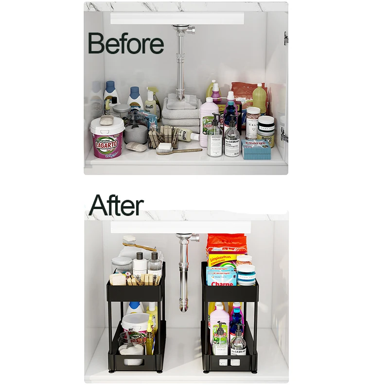 New Products 2 Tier Sliding Bathroom Organizer Under Kitchen Sink Pull