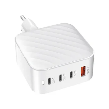 LKL 100W Four-Port GaN Wall Charger with 3 USB-C & 1 USB-A Ports with PD for Laptops, Tablets & Phones, Globe Fast Charger