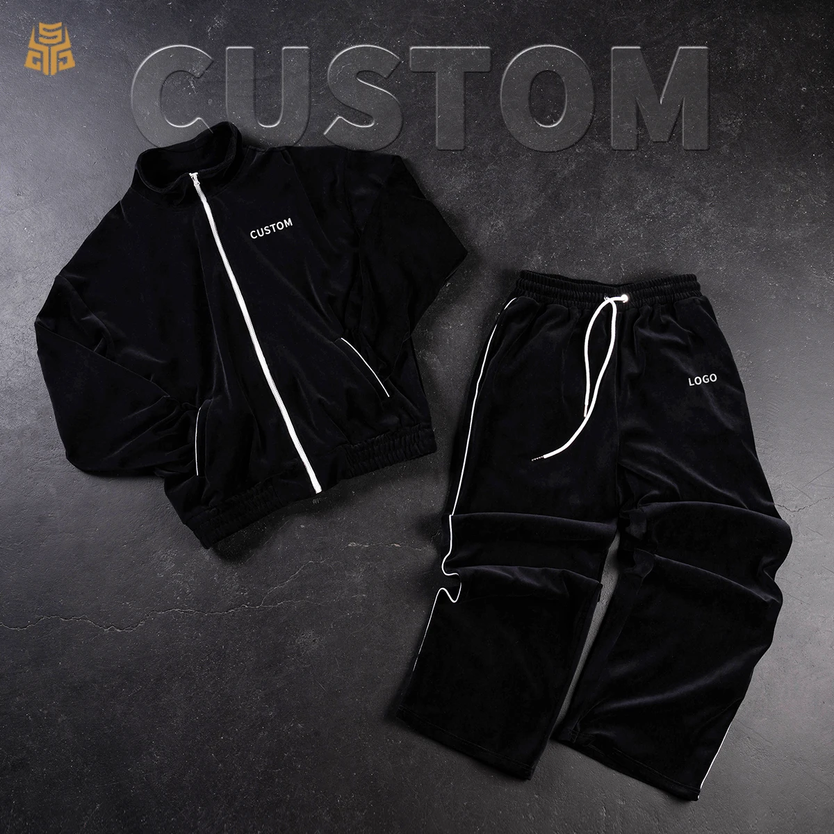 남성용 스웻팬츠와 후드티 세트 지퍼 탈착식 맞춤 디자인 오버사이즈 스트리트웨어 신축성 있는 벨벳 재킷 트랙수트