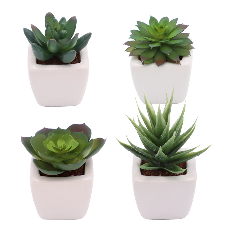 Set Of 4 Dark Green Artificial Succulents Simulated Succulent Plants In ...