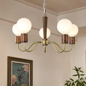 JACKSUN Antique Retro French Dining Bedroom Pendant Lamp Walnut Chandelier for Living Room Middle Sized  Pendant Lights