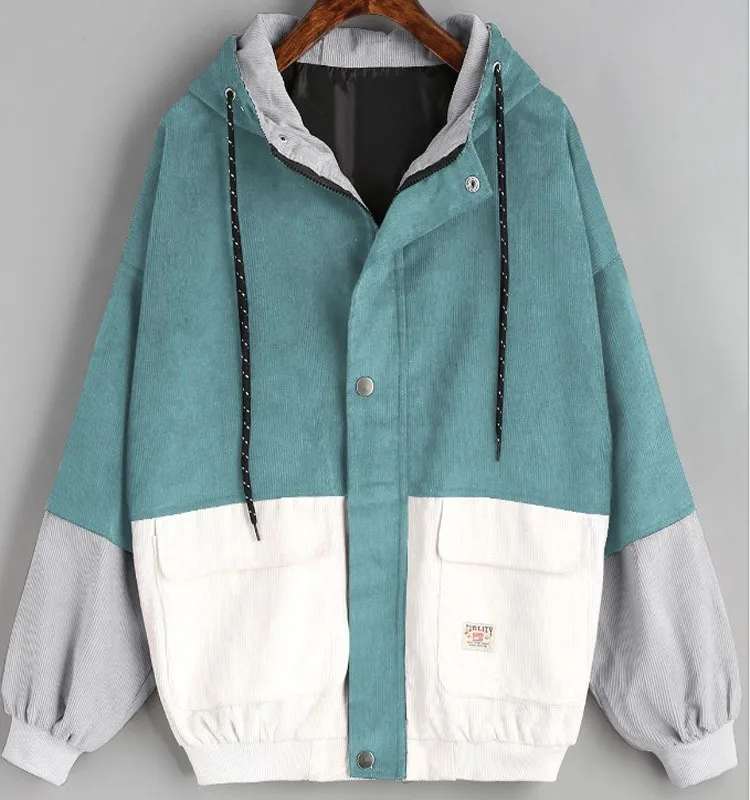 Corduroy Colorblock Drawstring Hoodie Men's Corduroy Hooded