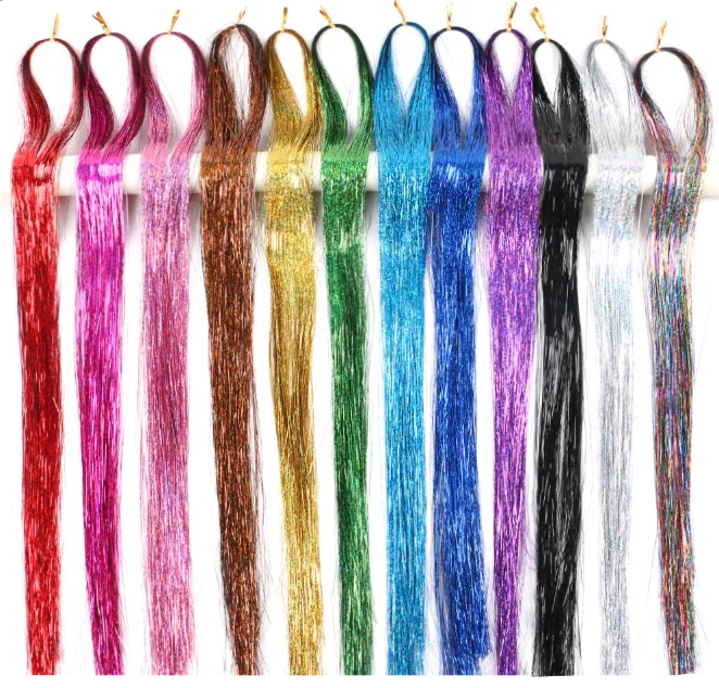 Hair Tinsel Strands Kit 12 Colors Sparkling Party Hair Extensions Highlights  Multi-colors Synthetic Hair Streak Bling Kd428 - Buy 24 Colors Hair Chalk  Kids Temporary Chalk Pens Non Toxic Washable Teen Girls
