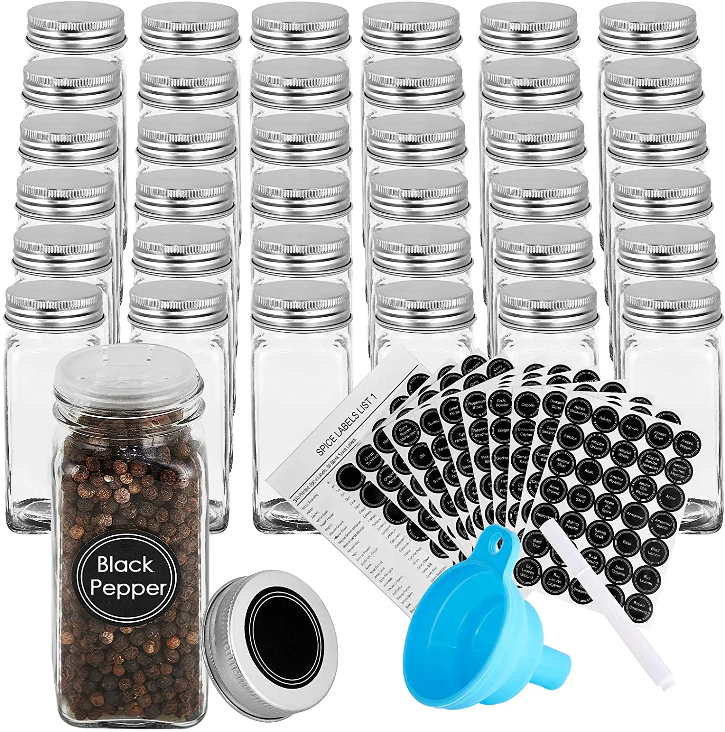 Jars for Spices 12Pcs Glass Spice Organizer Kitchen with Pour Sift Shaker