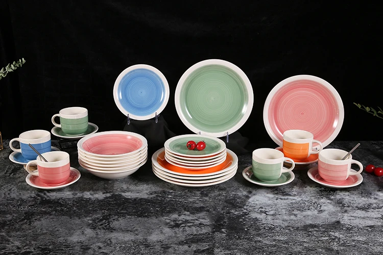24 Piece Sample Available Pakistan Nordic Style Eyelash Edges Handmade Fine China Blue 12 16 Pcs Hand Painted Party Plates Set Stoneware Dinnerware