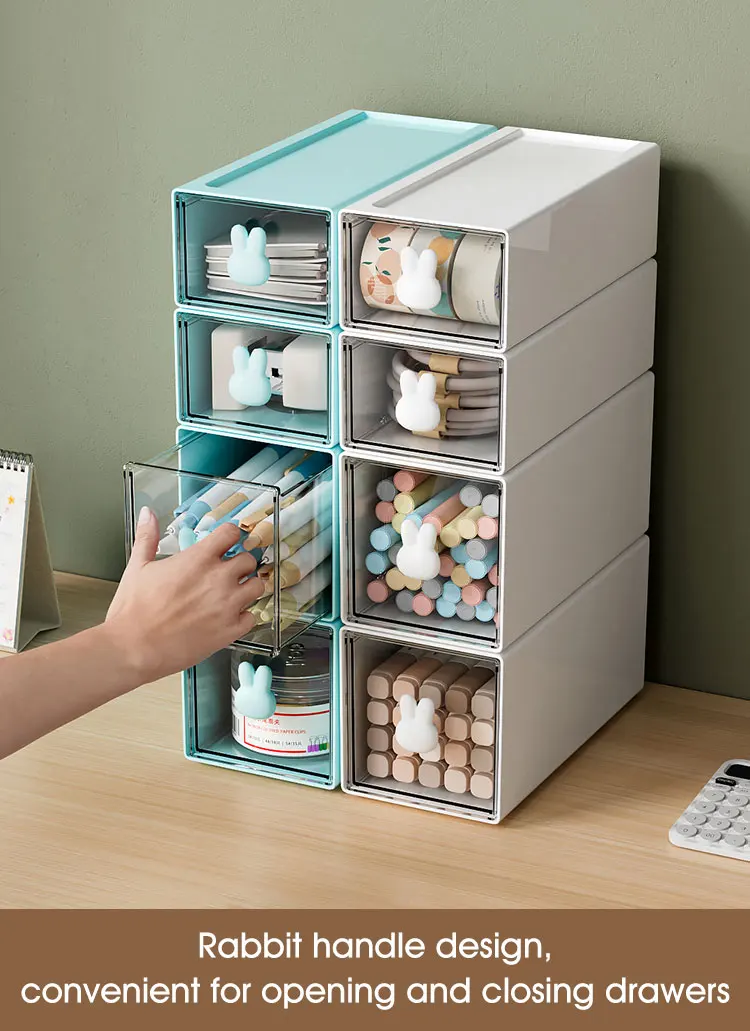 Pull Out Rectangular Transparent Drawer Plastic Small Office Stackable