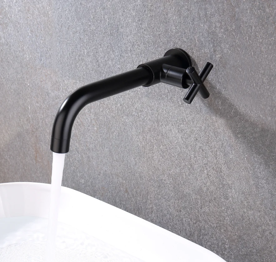 Лидер продаж! Настенный смеситель для ванной комнаты матовый черный раковины с горячей и холодной водой