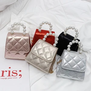 Wholesale Mini Kids Purses Handbag Children Fashion Side Bags for Girls Shoulder Chain Pearl Decoration Messenger Bags for Women