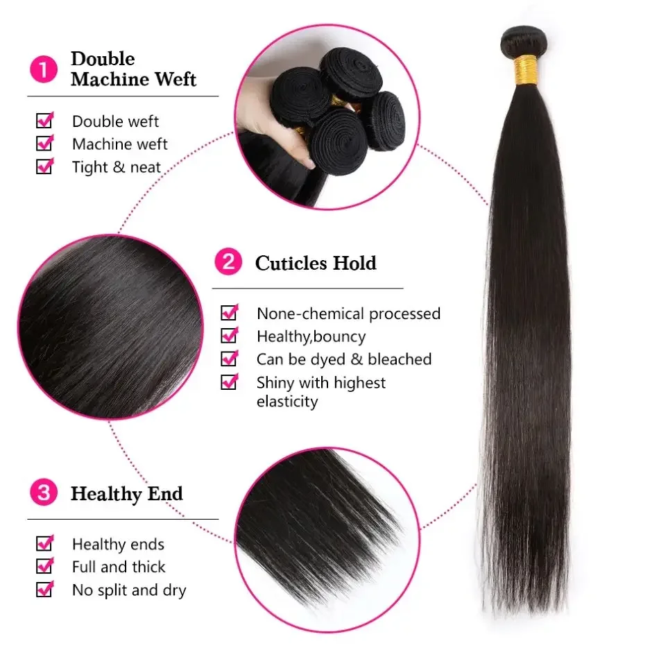 Glattes Echthaar-Bündel, natürliche schwarze Frauen, Rohhaar-Extensions, 10-30 Zoll_voghion.com