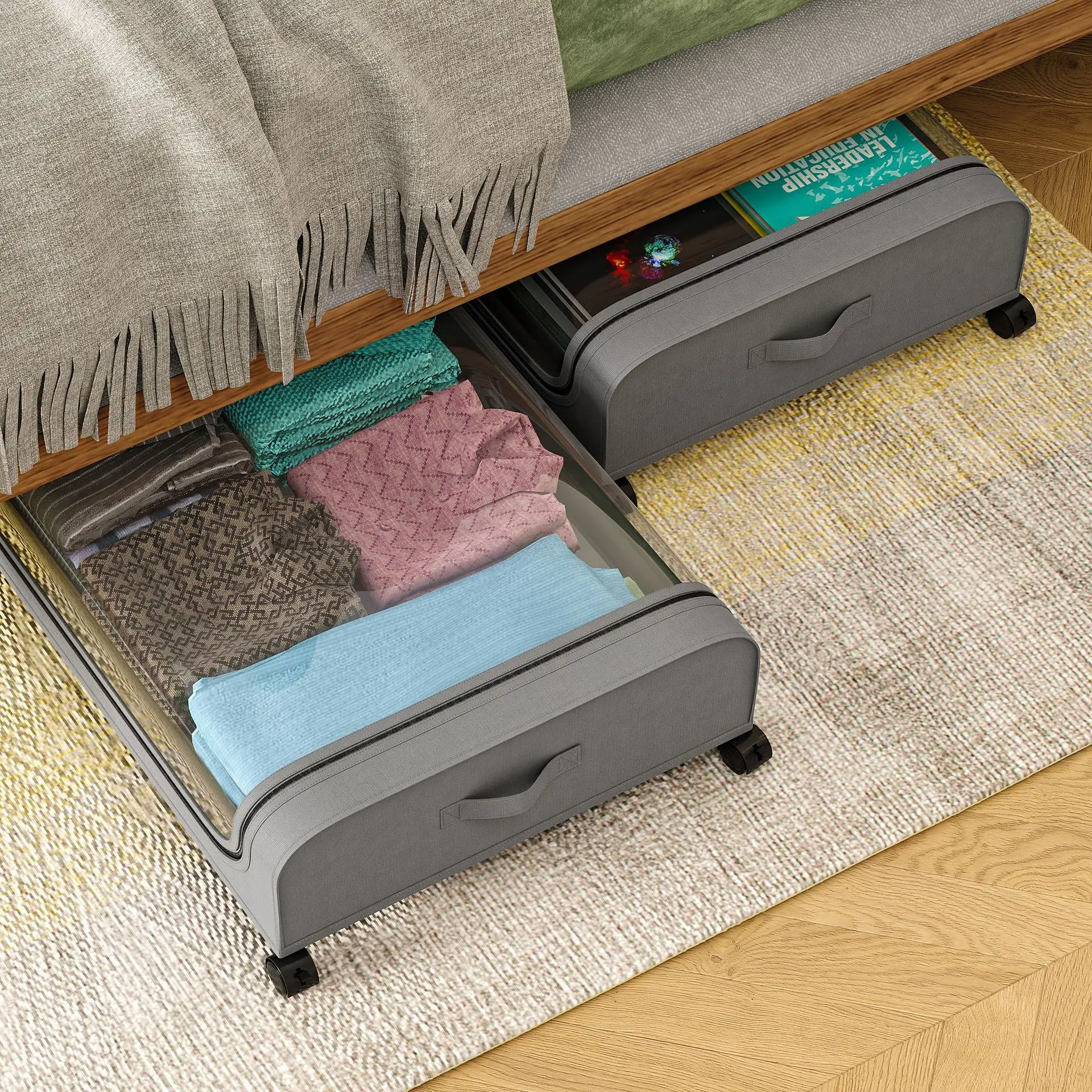 Cloth wheel storage rack under bed Clothing shoes books Dustproof storage box Home slot storage box manufacture