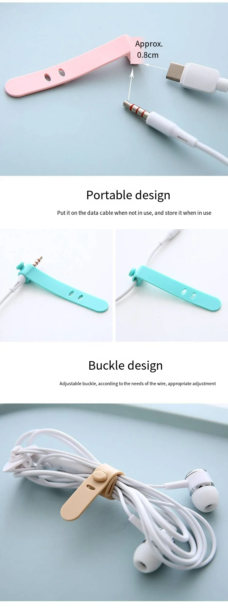 Anti-loss earphone storage silicone strap Strapping tape Cable organizer Clip collector cable organizer manufacture