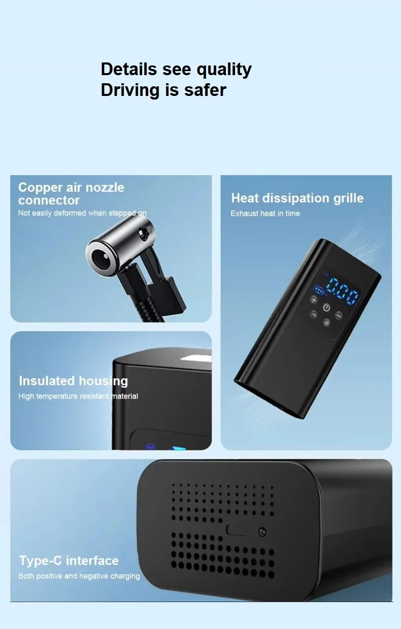 Portable Mini Handheld Electric Car Tire Pump Wireless Charging Bike Air Inflator 150psi for Tire Inflation