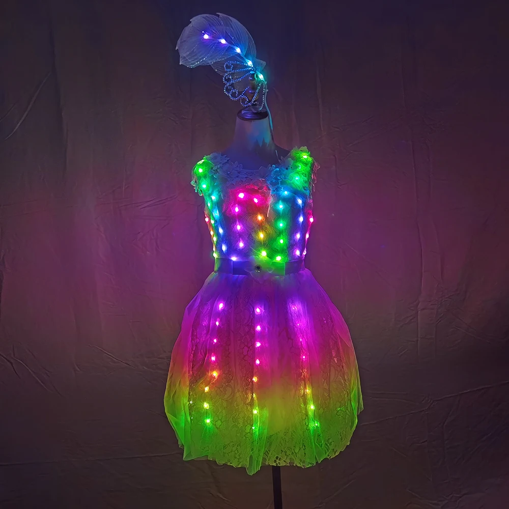 LED Luminous Ballet Tutu Dress Adults Stage Performance Ballroom Suit  Dancer Wedding Party Outfit Singer Dancer Stage Skirts