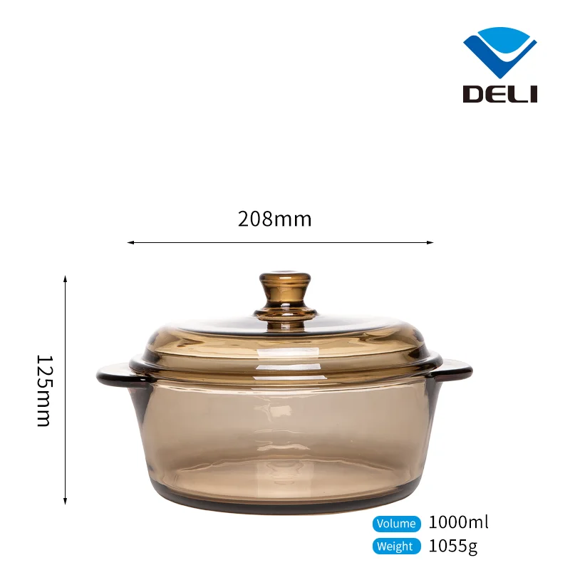 DELI 1000 мл 33,81 oz закаленное жаростойкое прозрачное стекло для приготовления пищи лапша кастрюля с крышкой