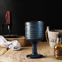 Lumina Blue Wine Glasses Goblets  Beverage Glass Cups Vintage Pattern Embossed High Glass Goblets for Party Wedding