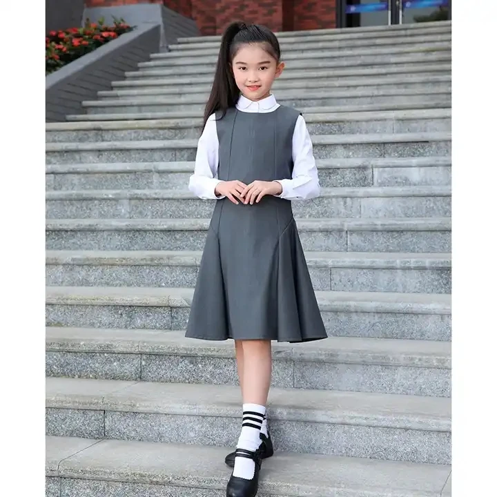 Custom School Pinafores Dress Uniform Gray Colour Dress For Middle ...