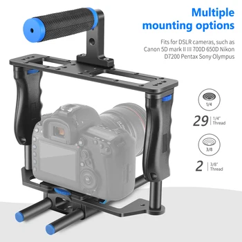 Neewer Aluminum Alloy Camera Video Cage Film Movie Making Kit, with Top Handle, Dual Hand Grip, Two 15mm Rods detail image