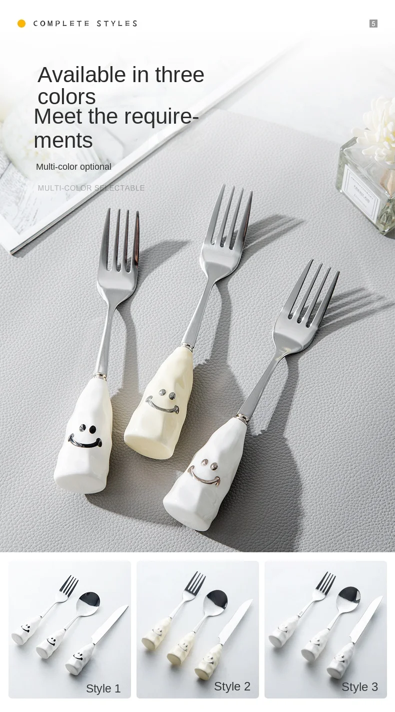 Household Smiley Cartoon Western Food Spoon Fork Knife Modern 304 Stainless Steel Short Handle Cutlery Set