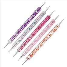 5pcs/Set Dual-Ended Nail Art Dotting Pen With Rhinestones Handle 3D UV Gel Liner Flower Pattern Drawing Painting Brush Tool Kits