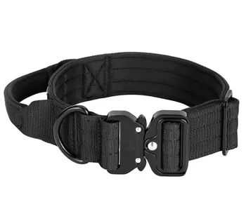 Quick release adjustable nylon tactical K9 dog collar with handle and metal buckle