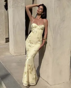 Bettergirl 2026 Ramadan French style light luxury 3D flower backless fishbone mesh evening dress