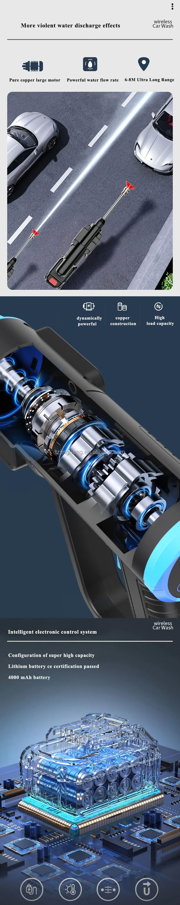 Cordless Washer Electric Car Washer High Pressure Cleaner 21v Car Wash Water Gun Spray Gun Hose High Pressure Cleaning Guns