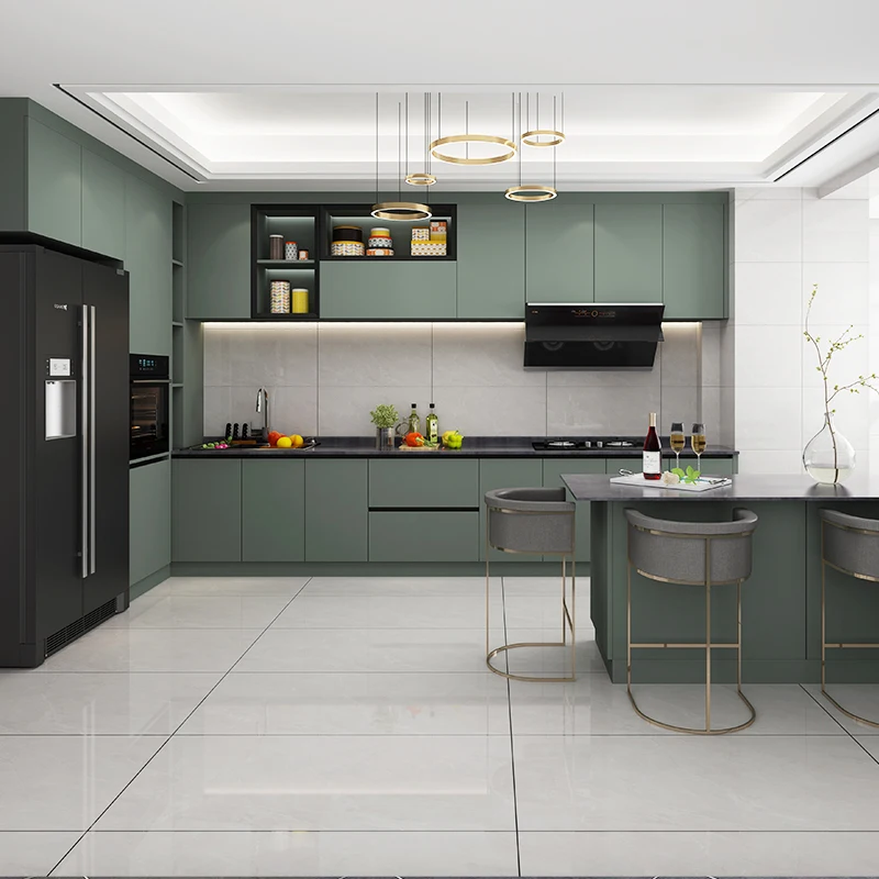 AIS Modern Minimalistic Style Designs Small Complete Custom Home Furniture L Shaped Melamine Unit Cabinets Kitchen With Sink
