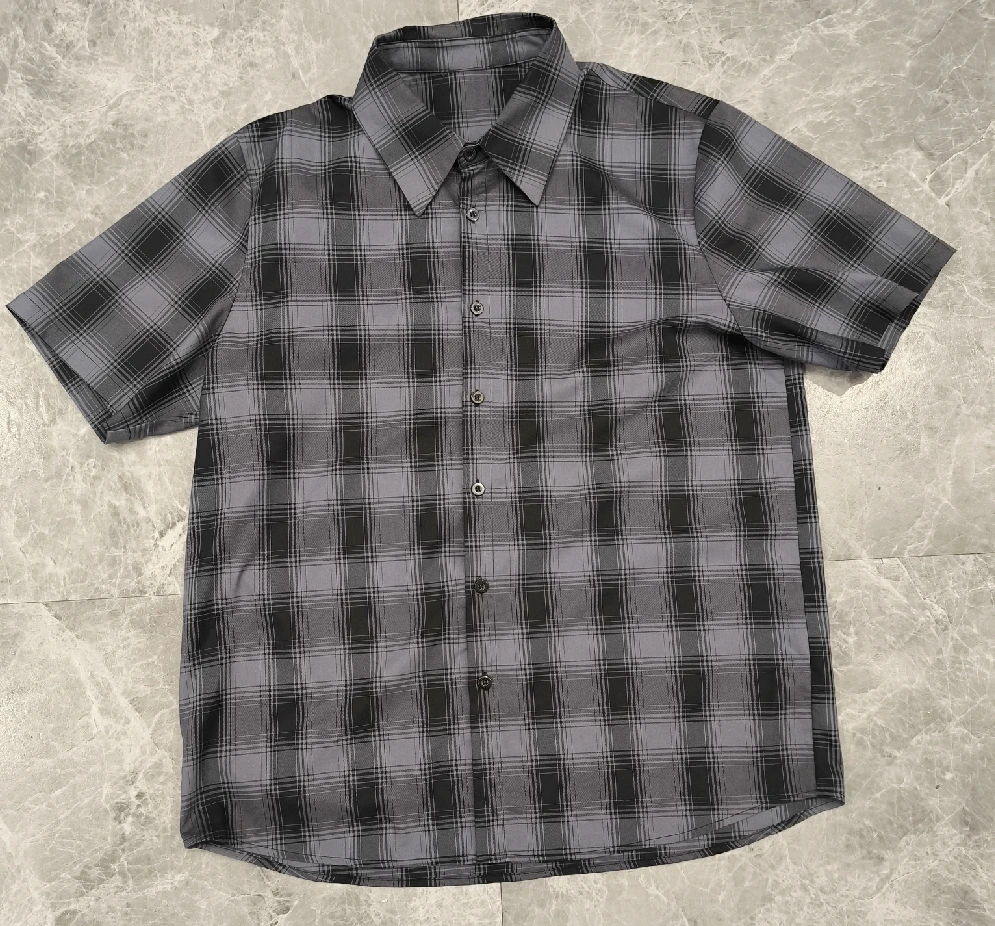 Manufacturer Mne Logo Hot Sale Retro Boxy Style 100% Cotton Customizable Short Sleeve Men's Flannel Shirts